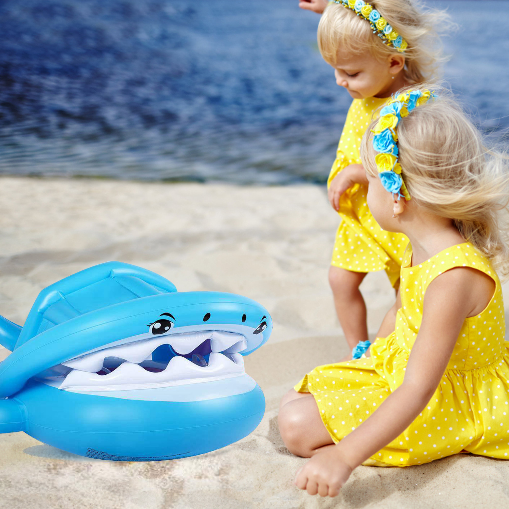 BTY Baby Inflatable Shark Swimming Ring Pontoon Raft Seat Swimming Pool Toy Wayfair Canada